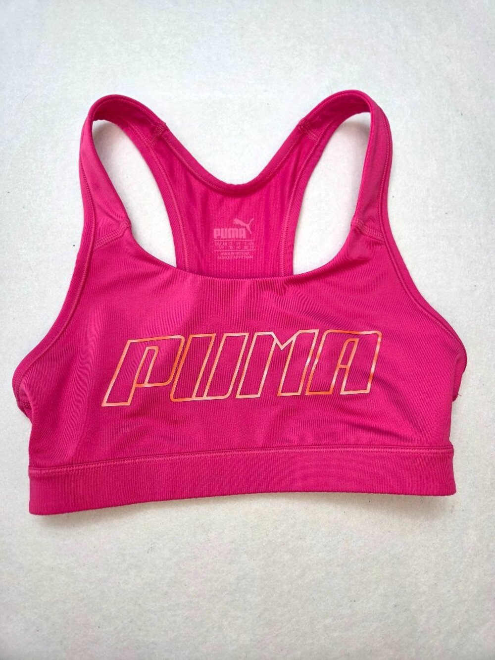 PUMA Logo Outline Hot Pink Seamless Racerback Sports Bra Women's Small